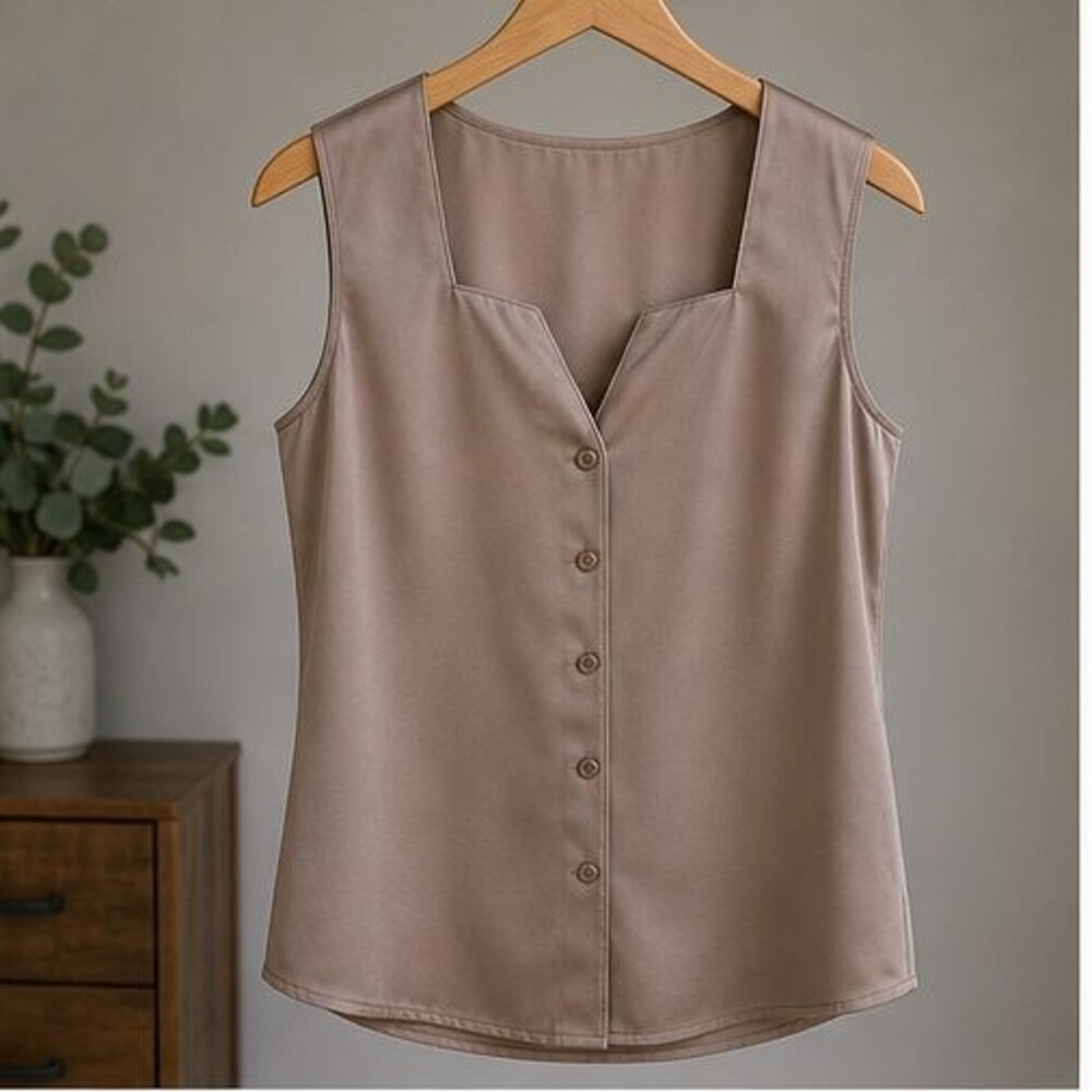 Taupe V Neck Top